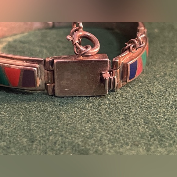 Sterling Panel Link Bracelet with Stone Inlay - Picture 4 of 9